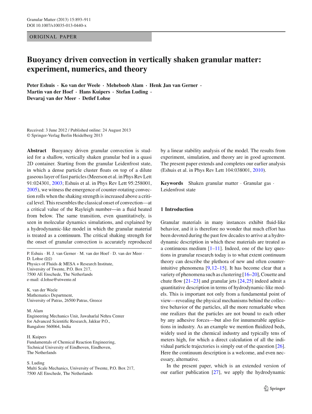Buoyancy Driven Convection in Vertically Shaken Granular Matter: Experiment, Numerics, and Theory