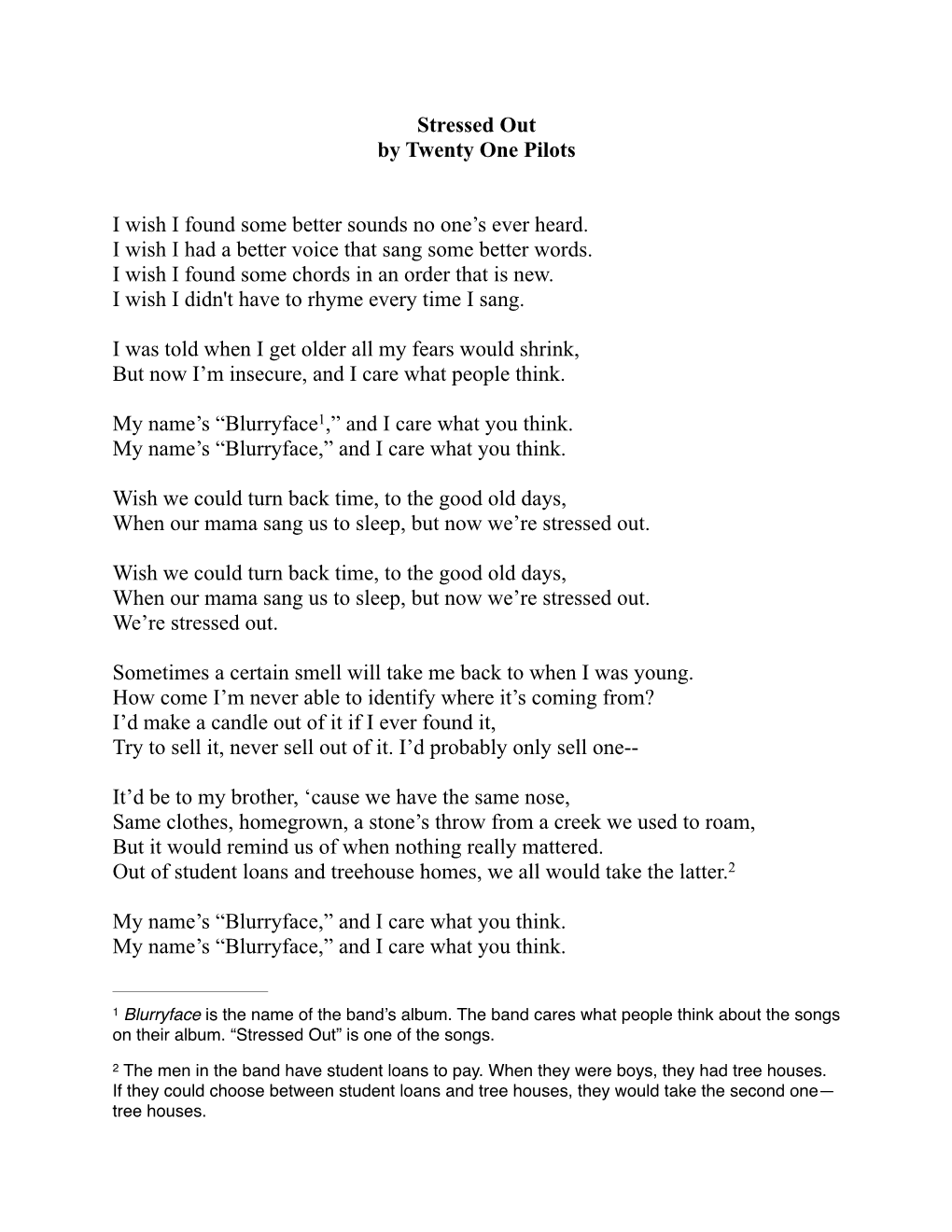 Stressed Out, Lyrics.Pdf