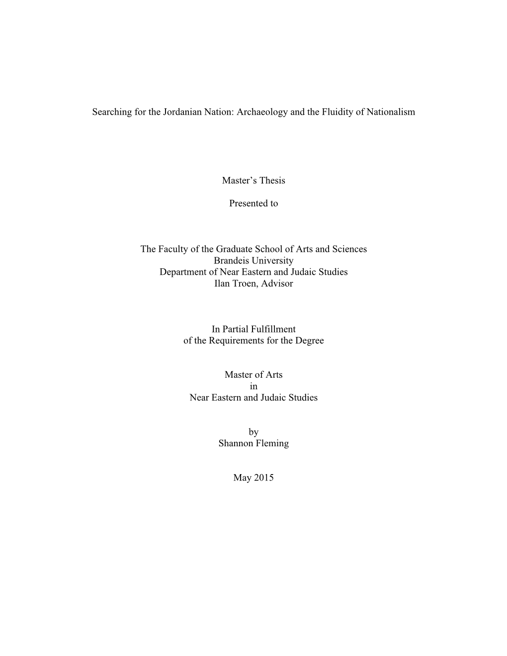 Searching for the Jordanian Nation: Archaeology and the Fluidity of Nationalism