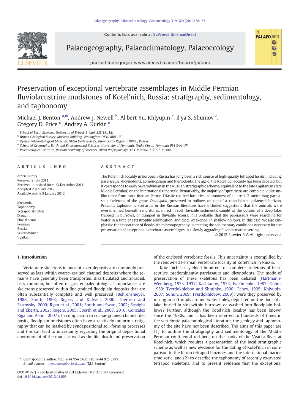 Preservation of Exceptional Vertebrate Assemblages in Middle Permian ﬂuviolacustrine Mudstones of Kotel'nich, Russia: Stratigraphy, Sedimentology, and Taphonomy