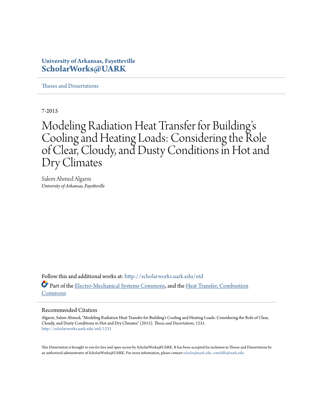 Modeling Radiation Heat Transfer for Building's Cooling and Heating Loads