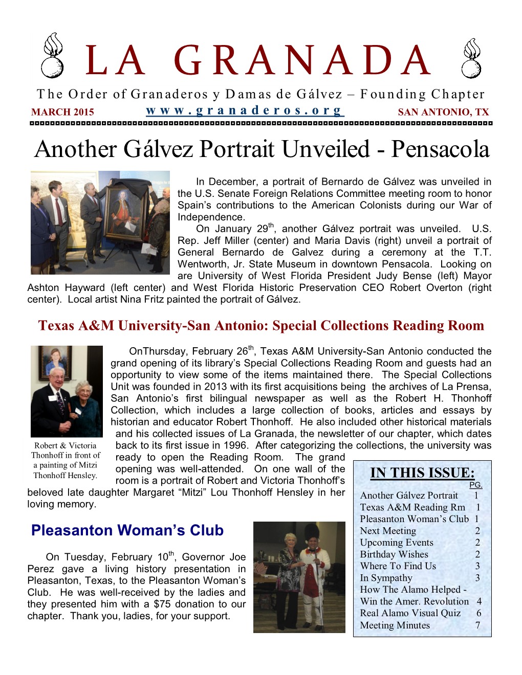 La Granada, the Newsletter of Our Chapter, Which Dates Robert & Victoria Back to Its First Issue in 1996