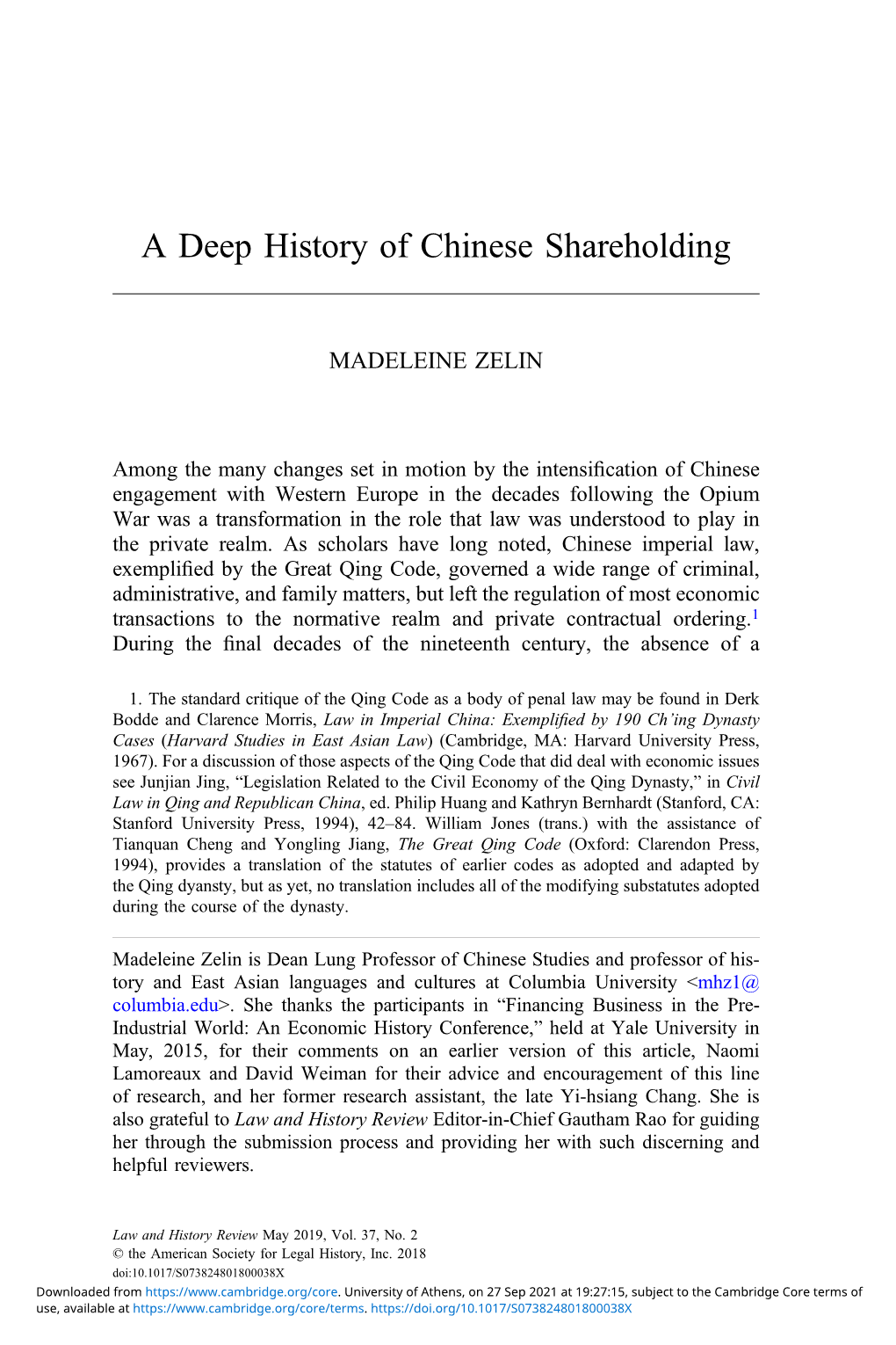 A Deep History of Chinese Shareholding