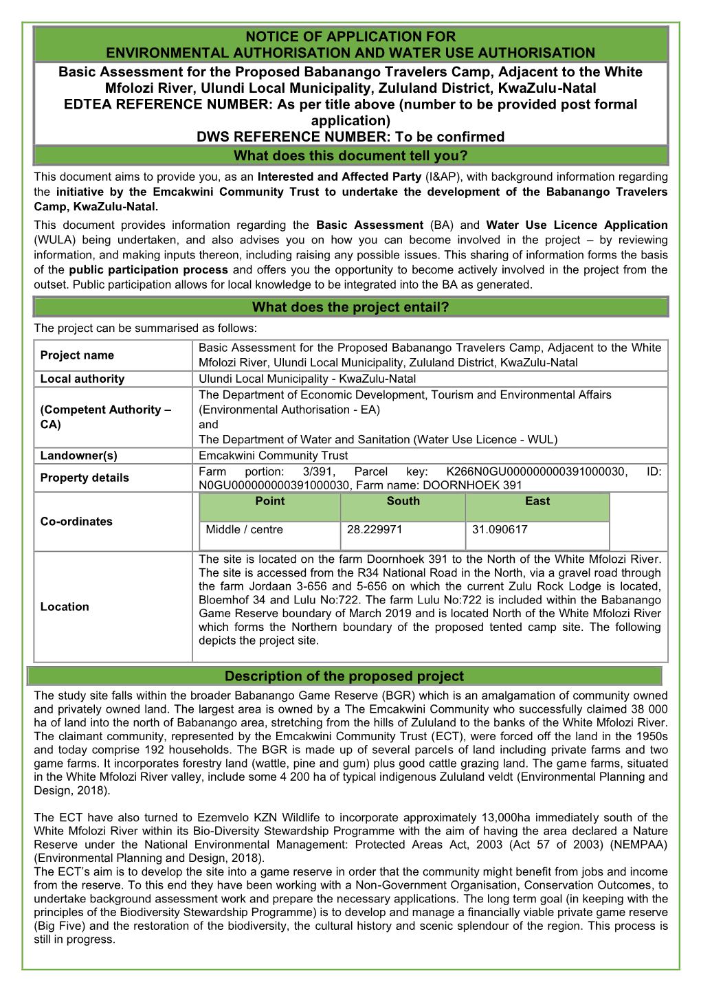 Notice of Application for Environmental