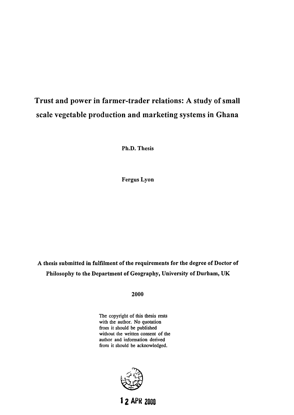 A Study of Small Scale Vegetable Production and Marketing Systems in Ghana