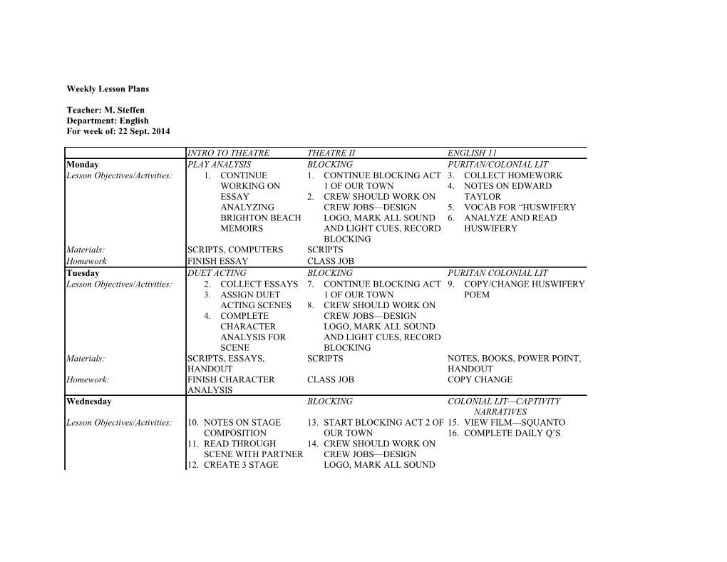 Strongsville High School Lesson Plan Form