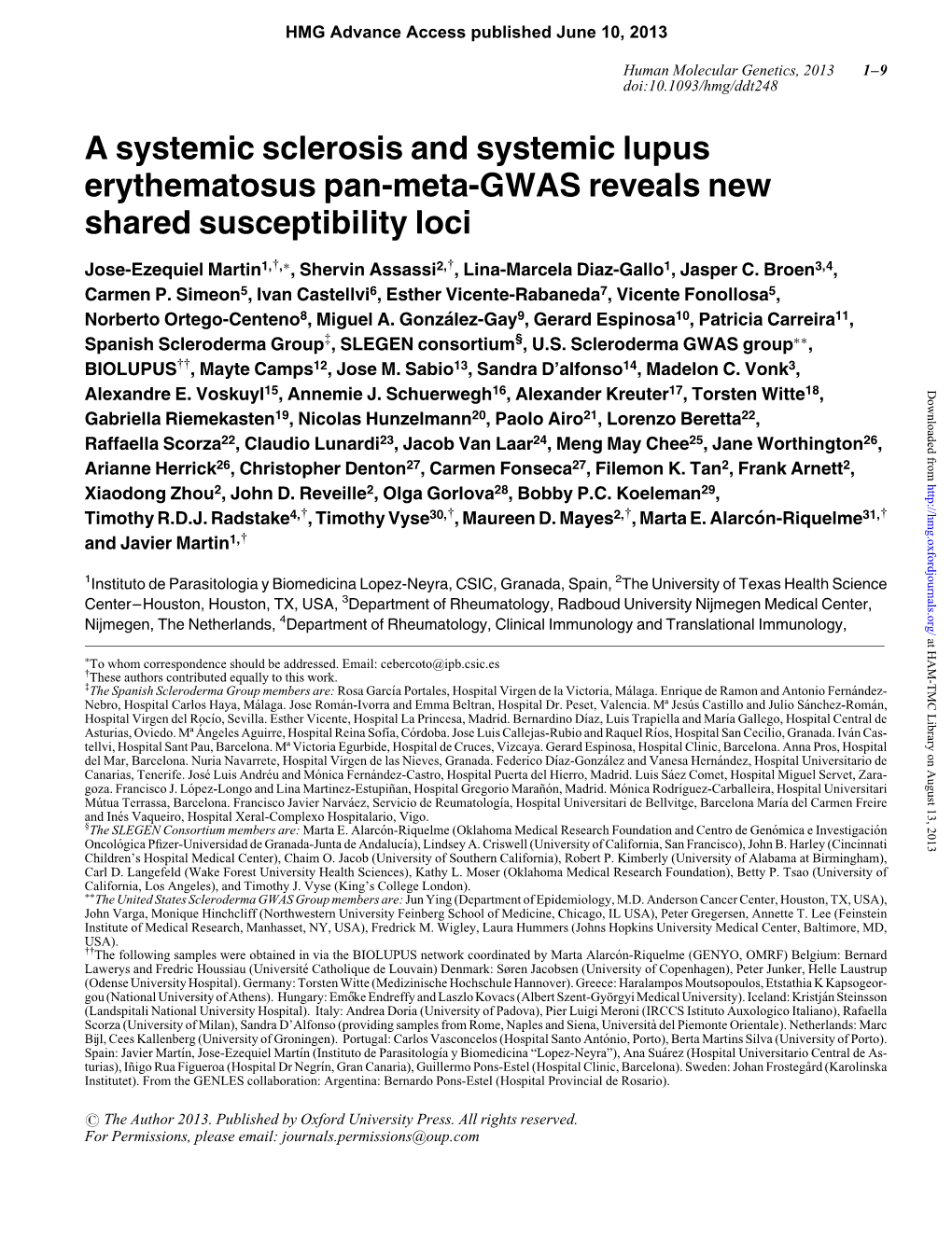 A Systemic Sclerosis and Systemic Lupus Erythematosus Pan-Meta-GWAS Reveals New Shared Susceptibility Loci