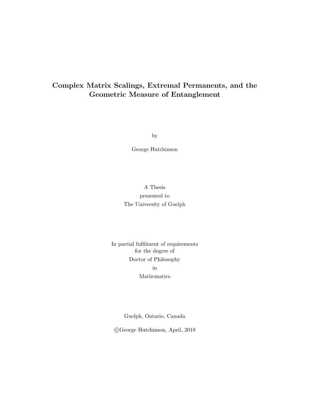 Complex Matrix Scalings, Extremal Permanents, and the Geometric Measure of Entanglement