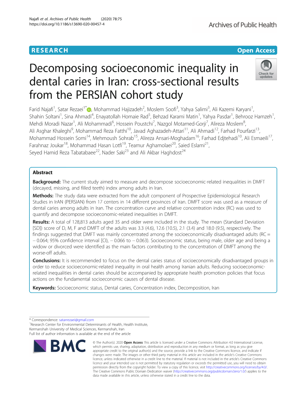 Decomposing Socioeconomic Inequality in Dental Caries in Iran