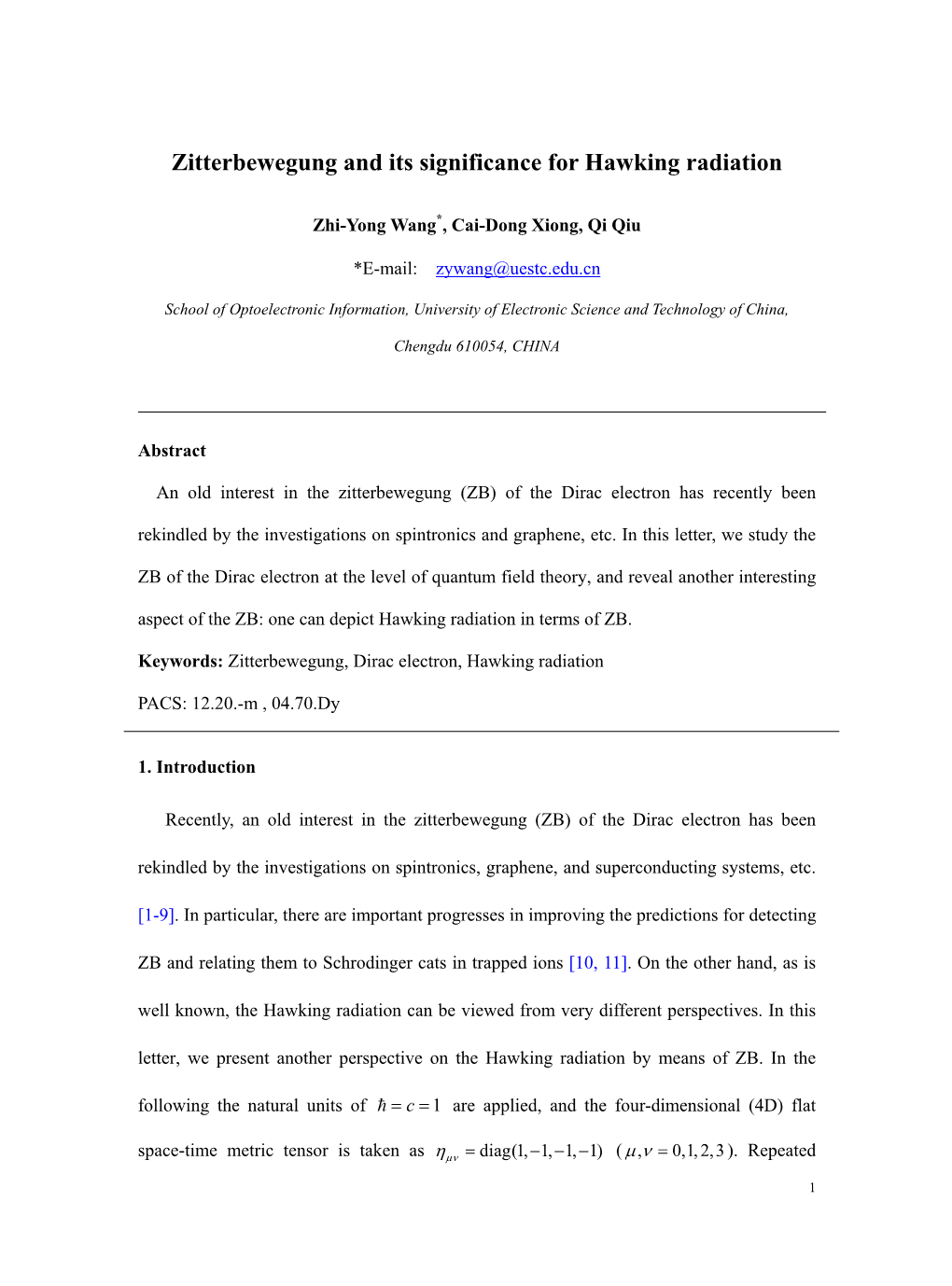 Zitterbewegung and Its Significance for Hawking Radiation