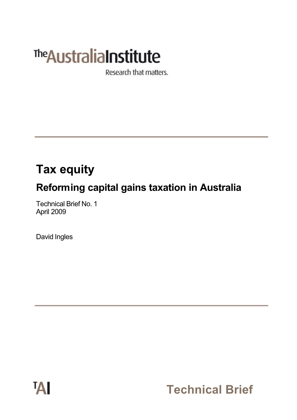 Tax Equity Reforming Capital Gains Taxation in Australia