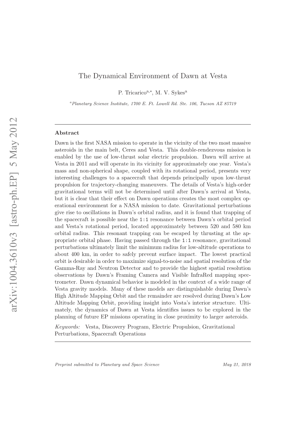 The Dynamical Environment of Dawn at Vesta