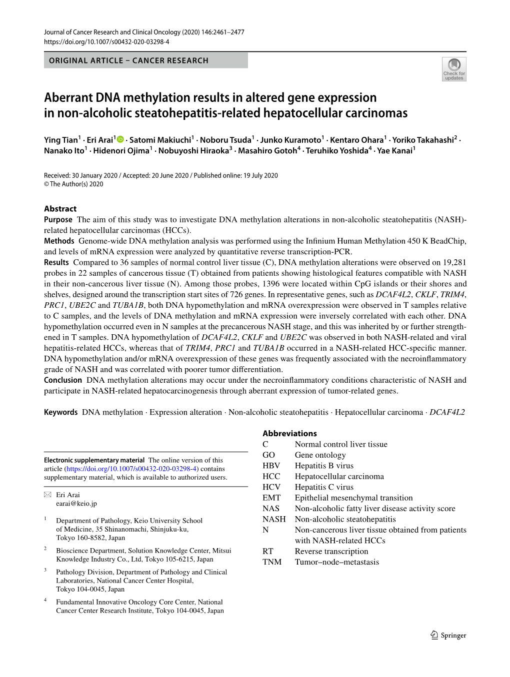 Aberrant DNA Methylation Results in Altered Gene Expression in Non-Alcoholic Steatohepatitis-Related Hepatocellular Carcinomas