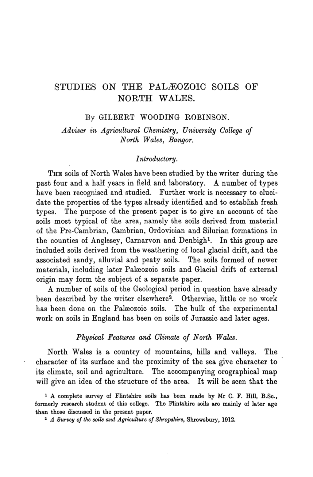 Studies on the Palaeozoic Soils of North Wales