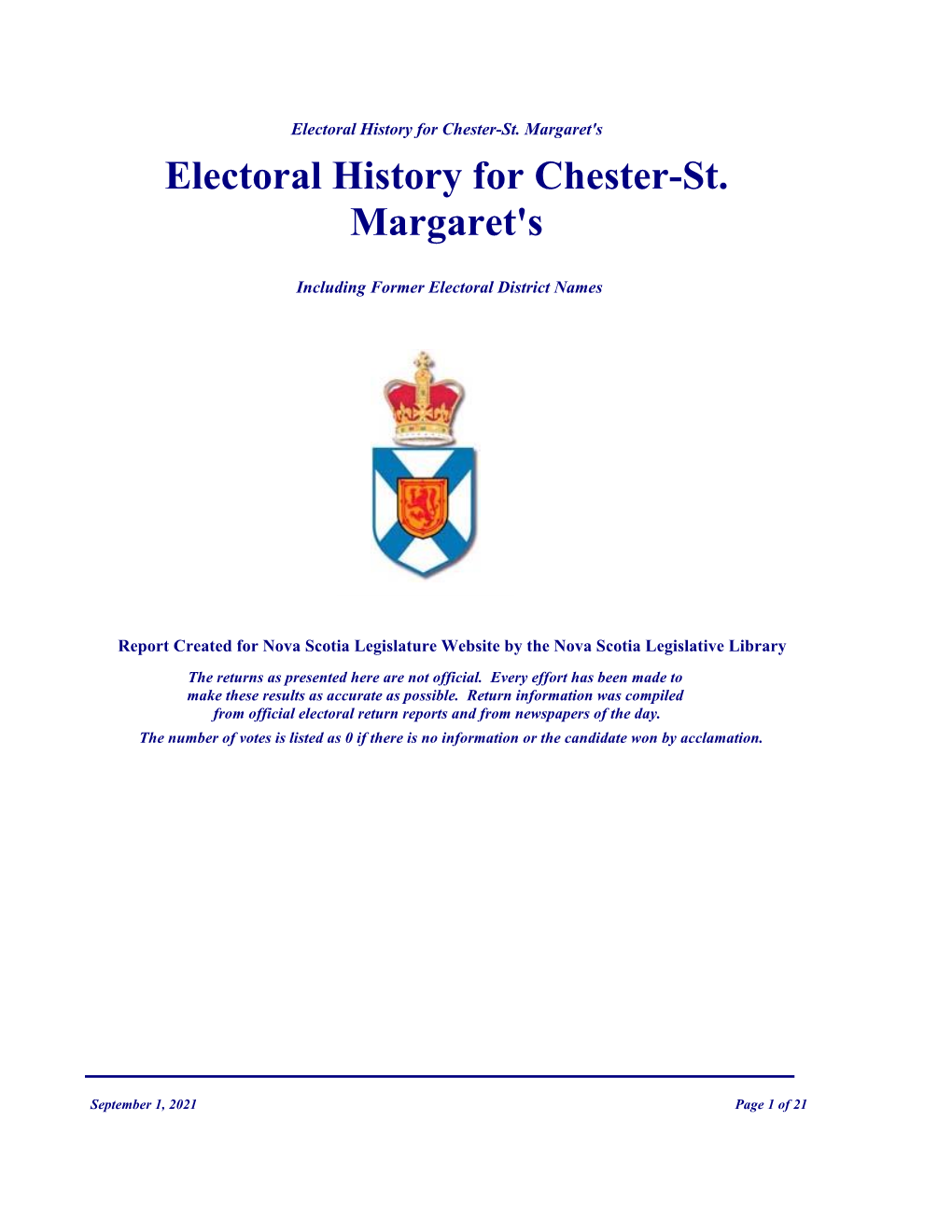 Chester-St. Margaret's Electoral History for Chester-St