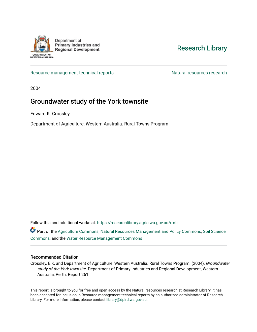 Groundwater Study of the York Townsite