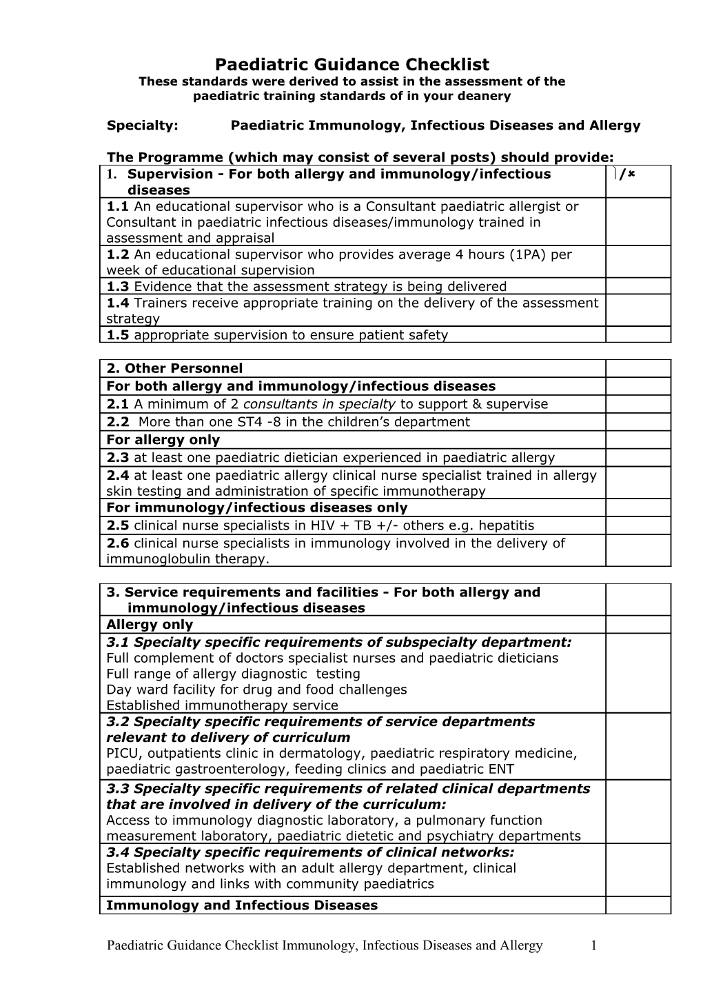 Standards for Speciality Training in Paediatrics