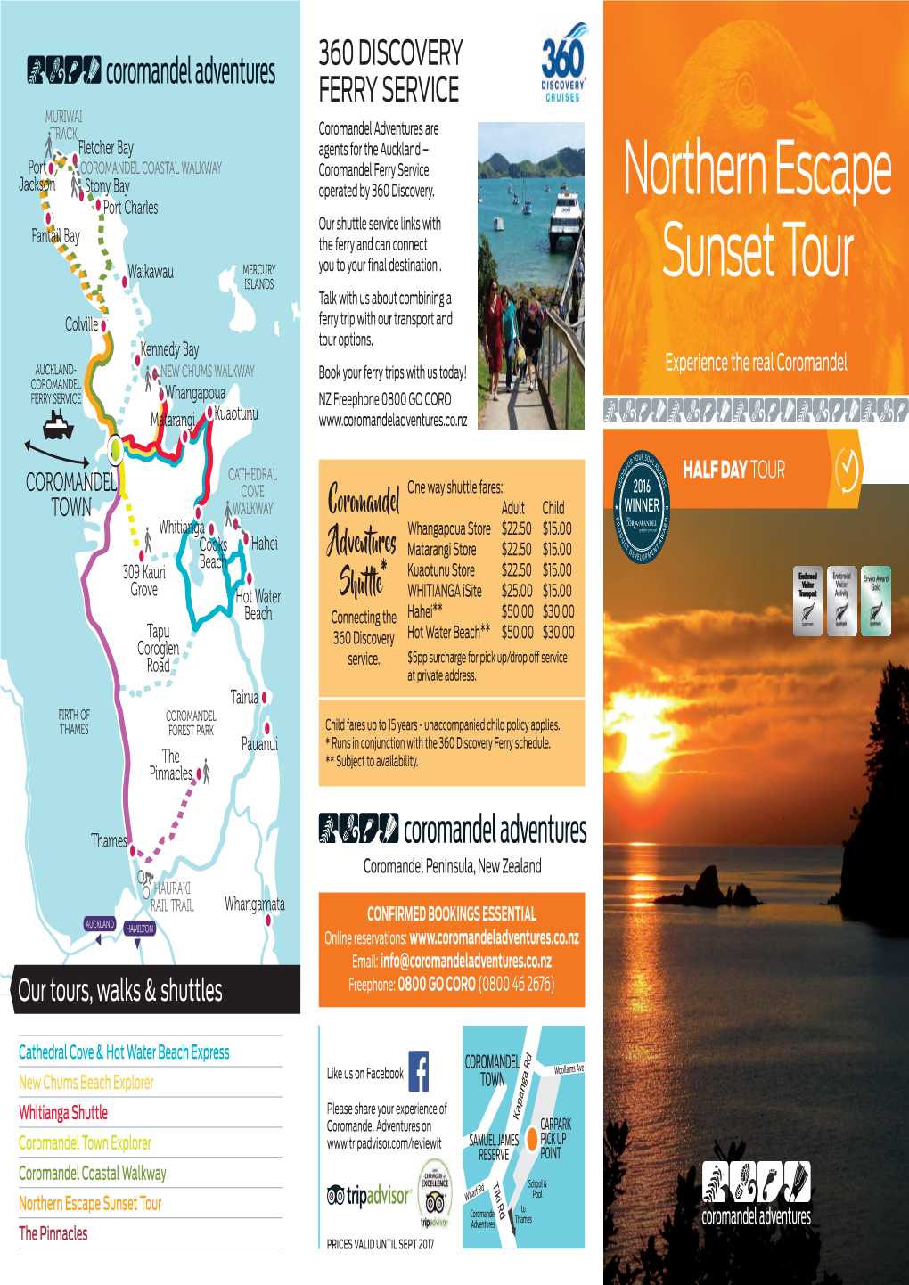 Northern Escape Sunset Tour Coromandel to Adventures Thames the Pinnacles Prices Valid Until Sept 2017