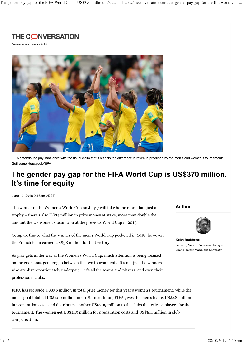 The Gender Pay Gap for the FIFA World Cup Is US$370 Million. It's