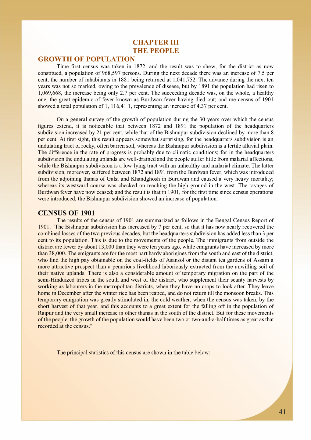 Chapter Iii the People Growth of Population Census of 1901