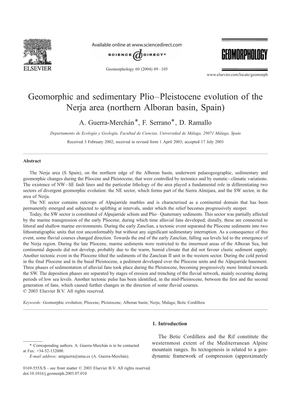 Geomorphic and Sedimentary Plio–Pleistocene Evolution of the Nerja Area (Northern Alboran Basin, Spain)