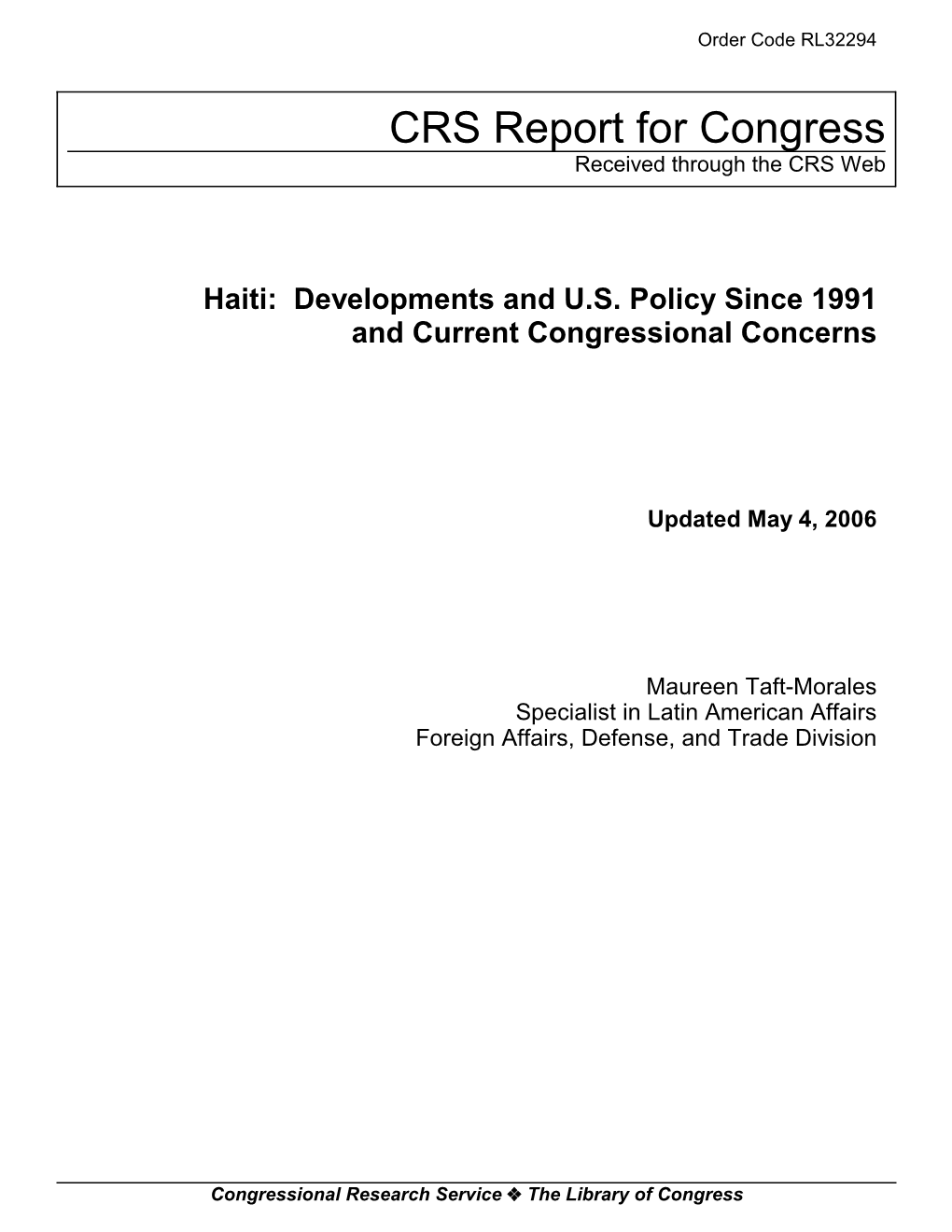 Haiti: Developments and U.S