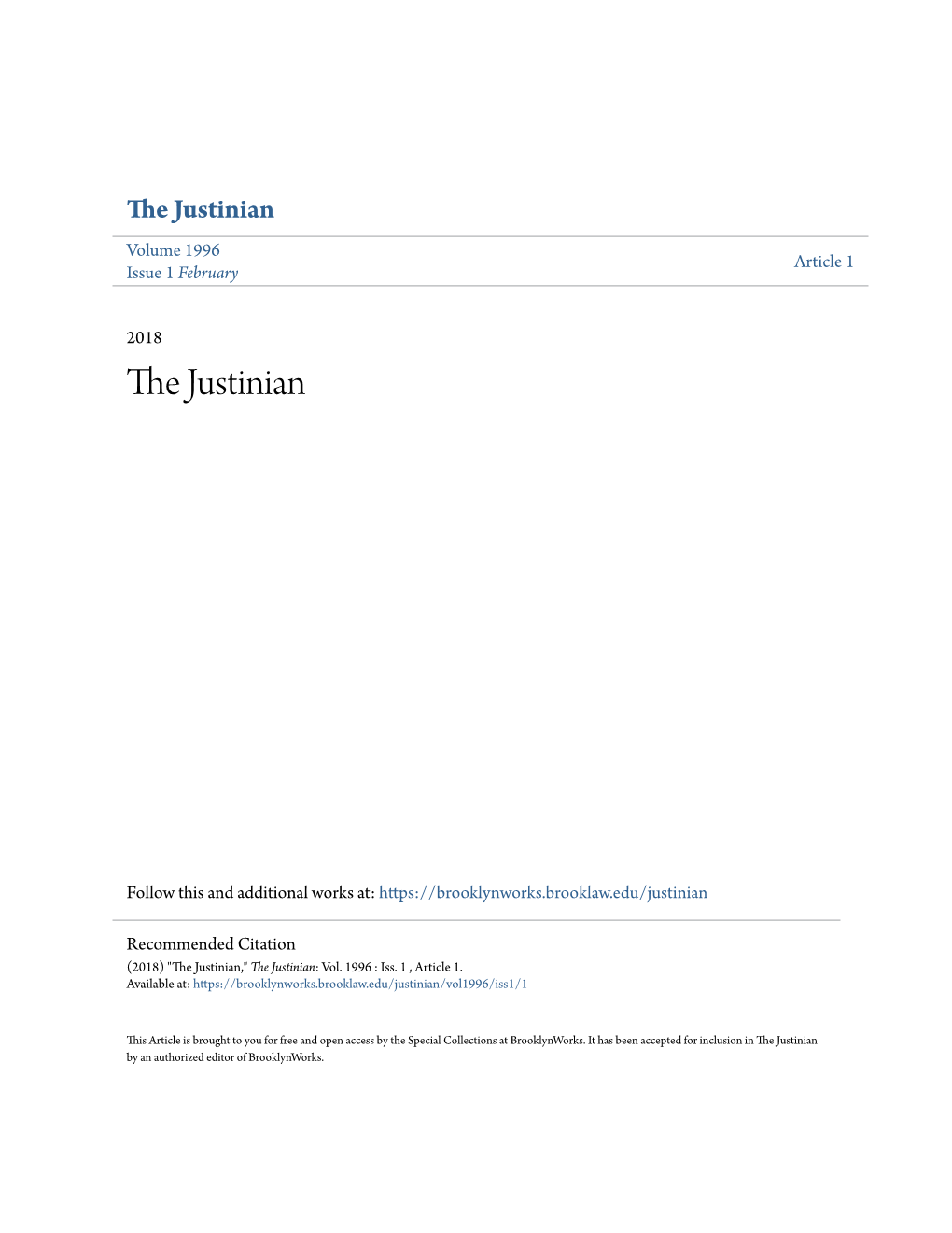 The Justinian Volume 1996 Article 1 Issue 1 February