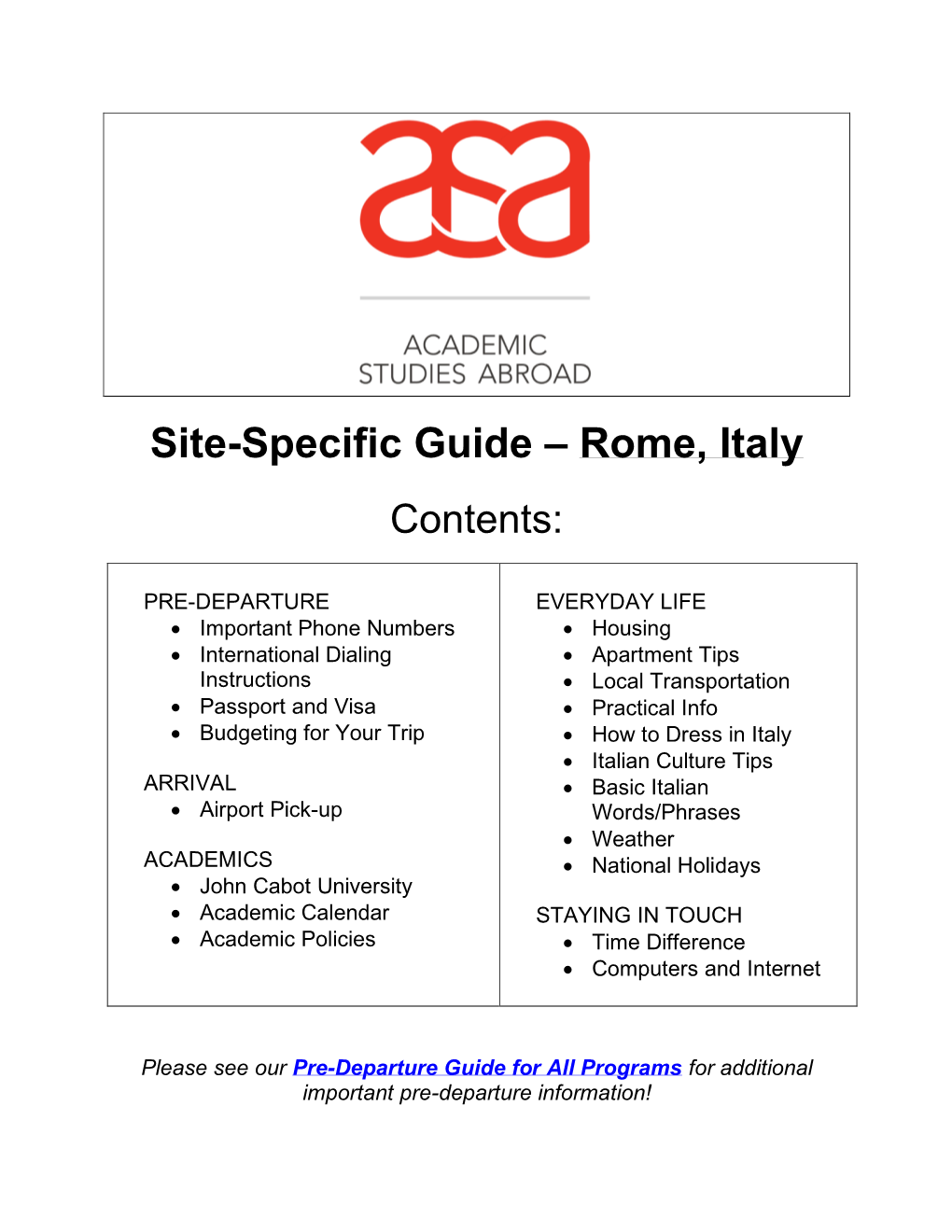 Site-Specific Guide – Rome, Italy