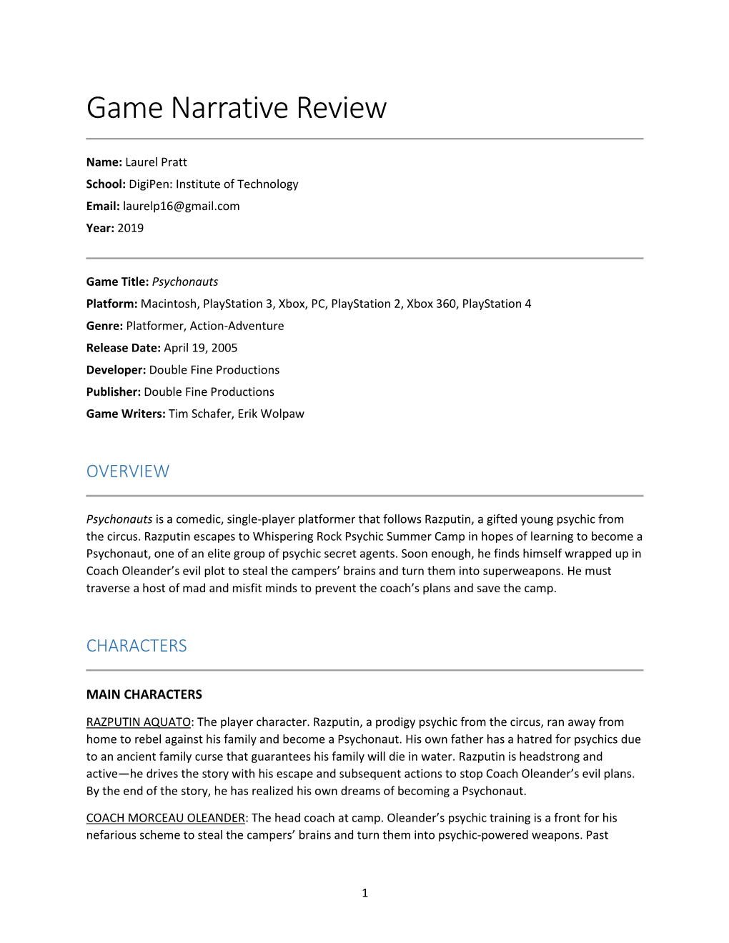 Game Narrative Review