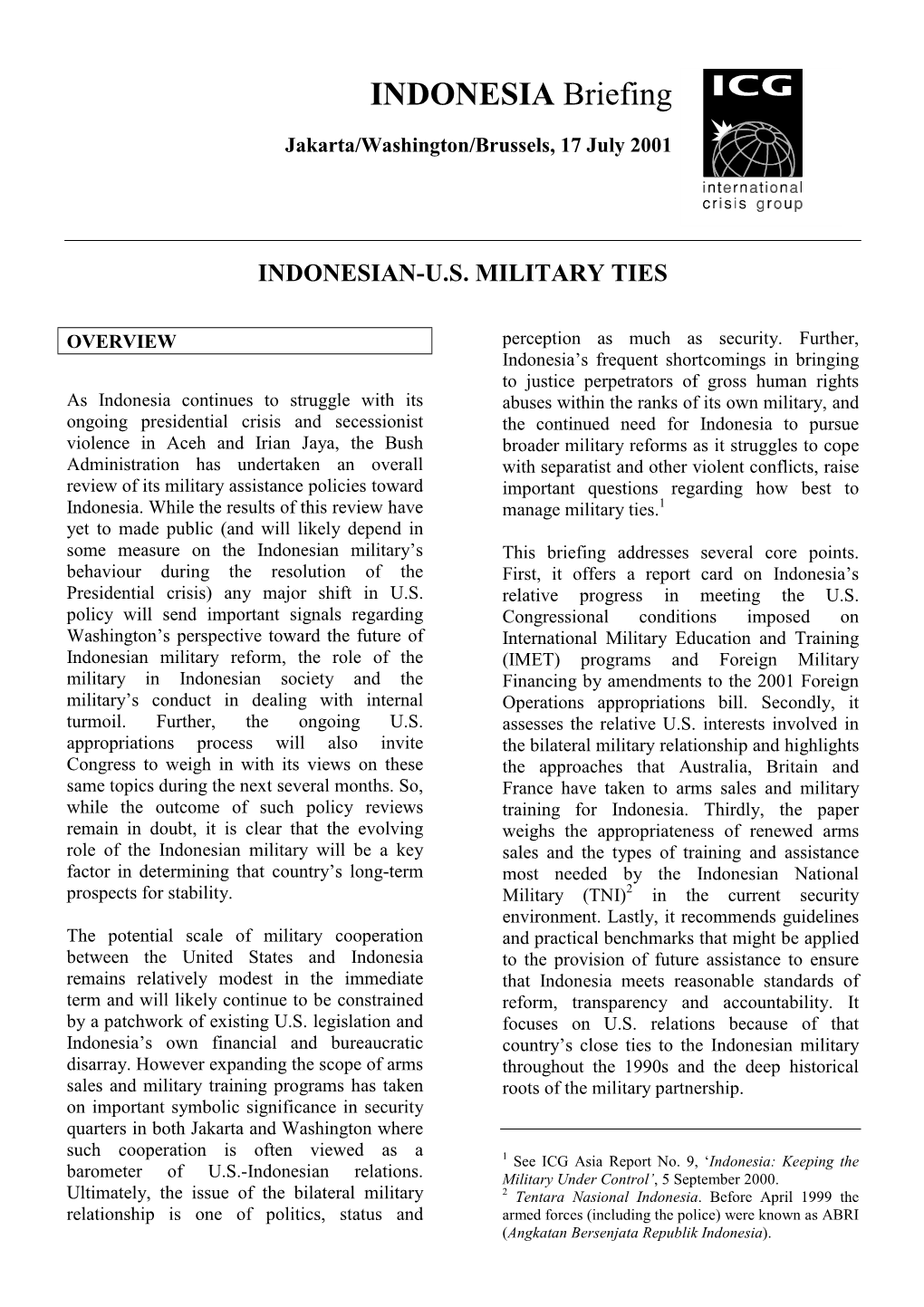 Asia Briefing, Nr. 7: Indonesian