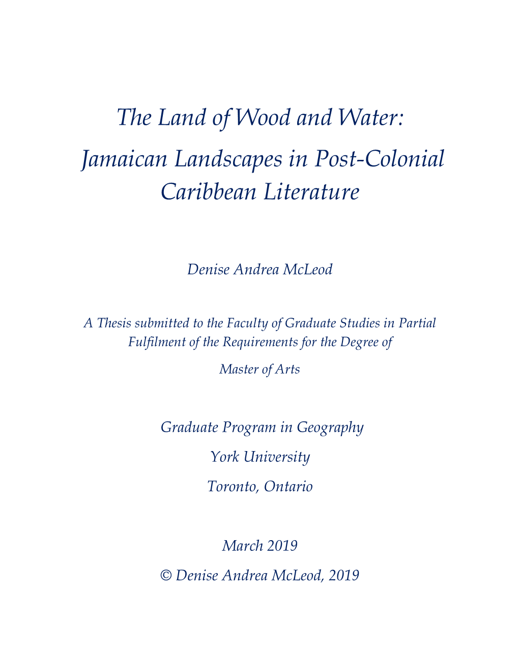 Jamaican Landscapes in Post-Colonial Caribbean Literature