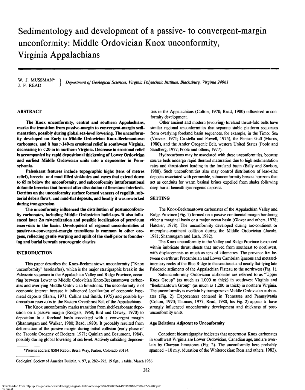 Middle Ordovician Knox Unconformity, Virginia Appalachians