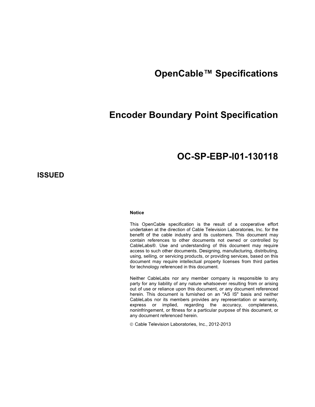 Opencable™ Specifications Encoder Boundary Point Specification OC
