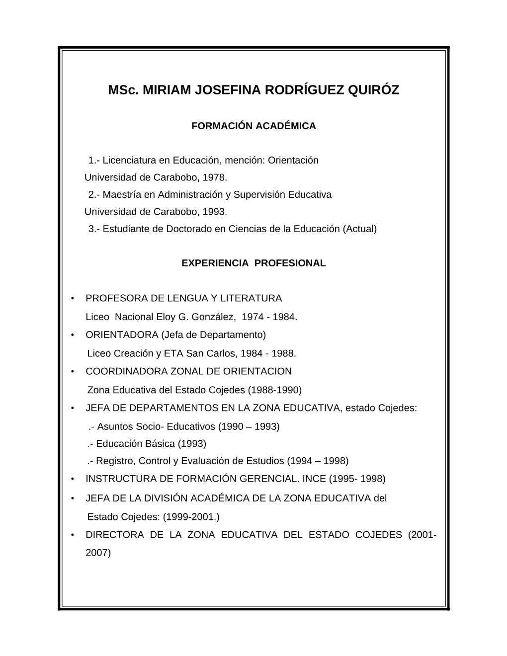 Msc. MIRIAM JOSEFINA RODRÍGUEZ QUIRÓZ