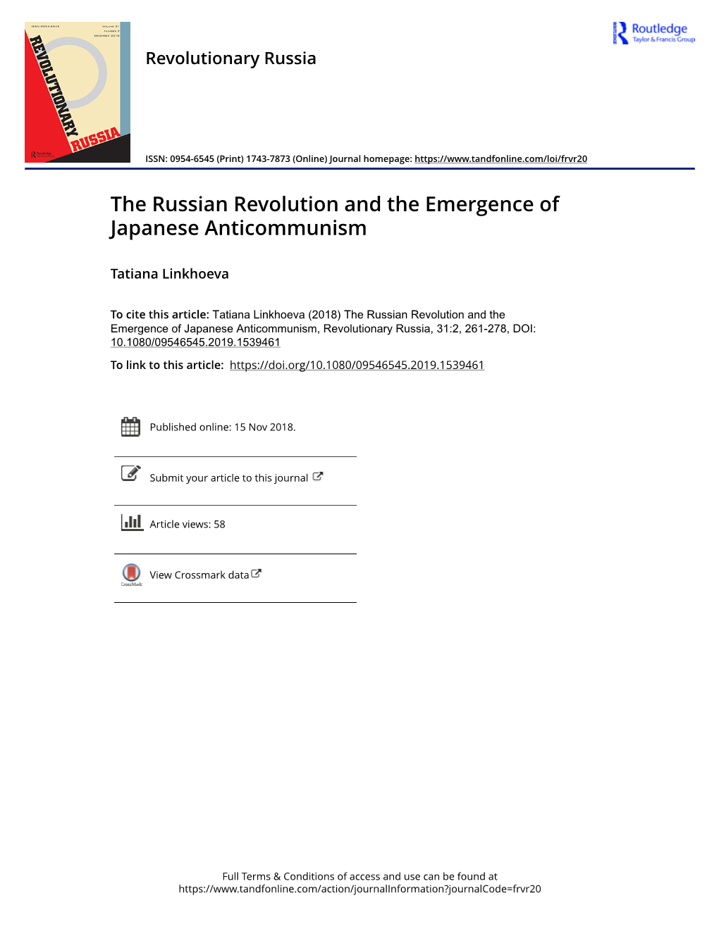 The Russian Revolution and the Emergence of Japanese Anticommunism