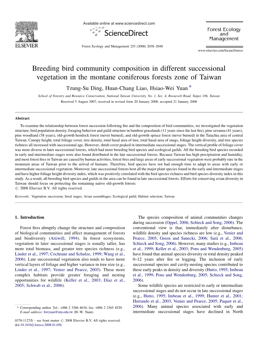 Breeding Bird Community Composition in Different Successional Vegetation