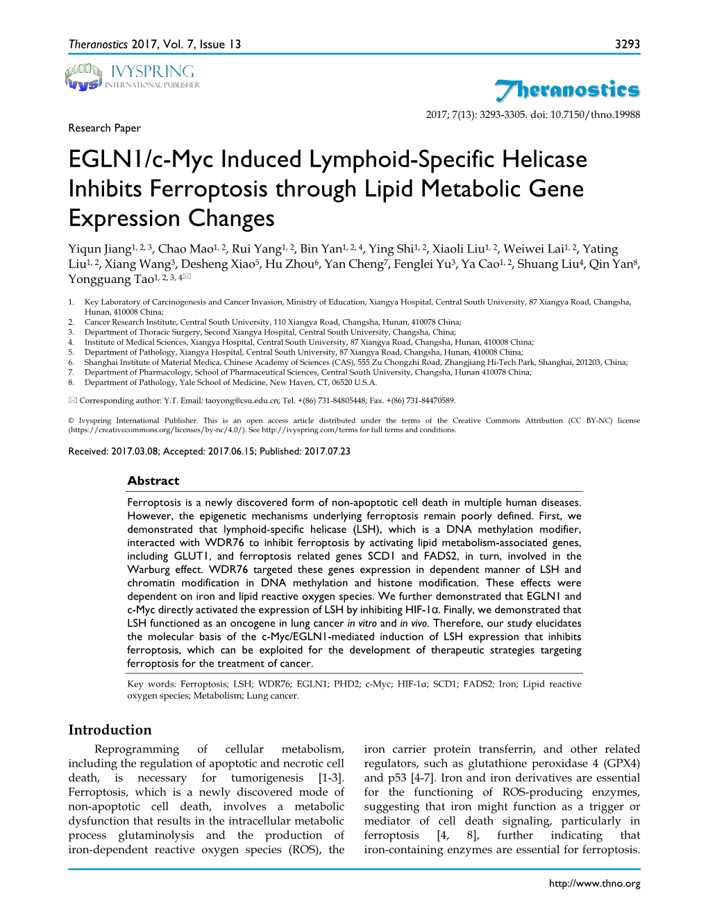 Theranostics EGLN1/C-Myc Induced Lymphoid-Specific Helicase Inhibits