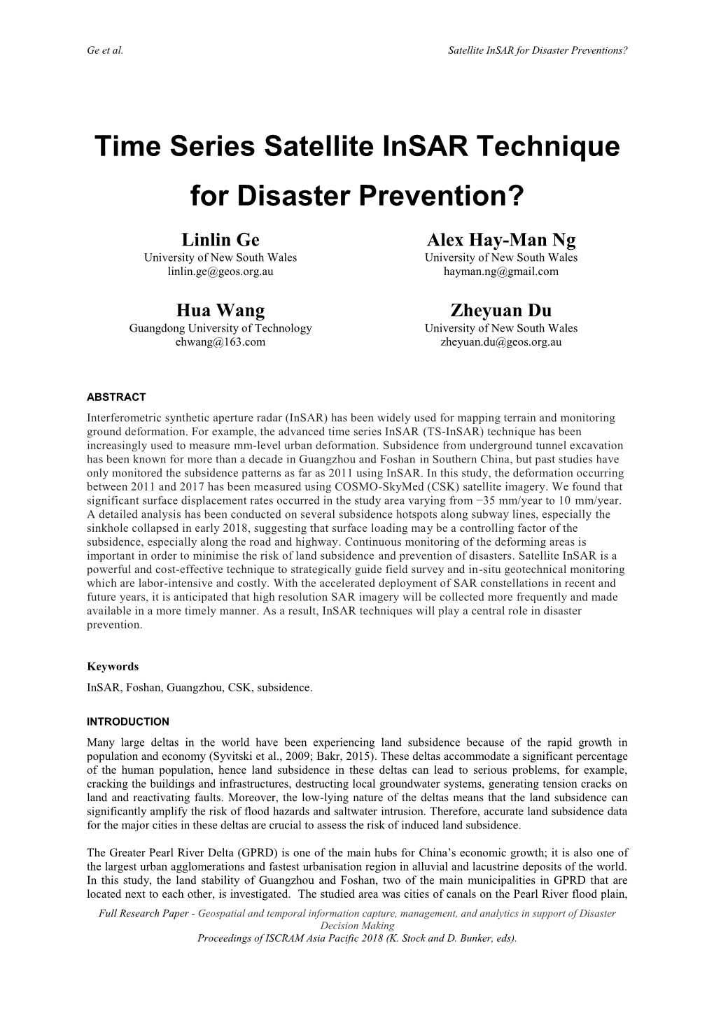 Time Series Satellite Insar Technique for Disaster Prevention?