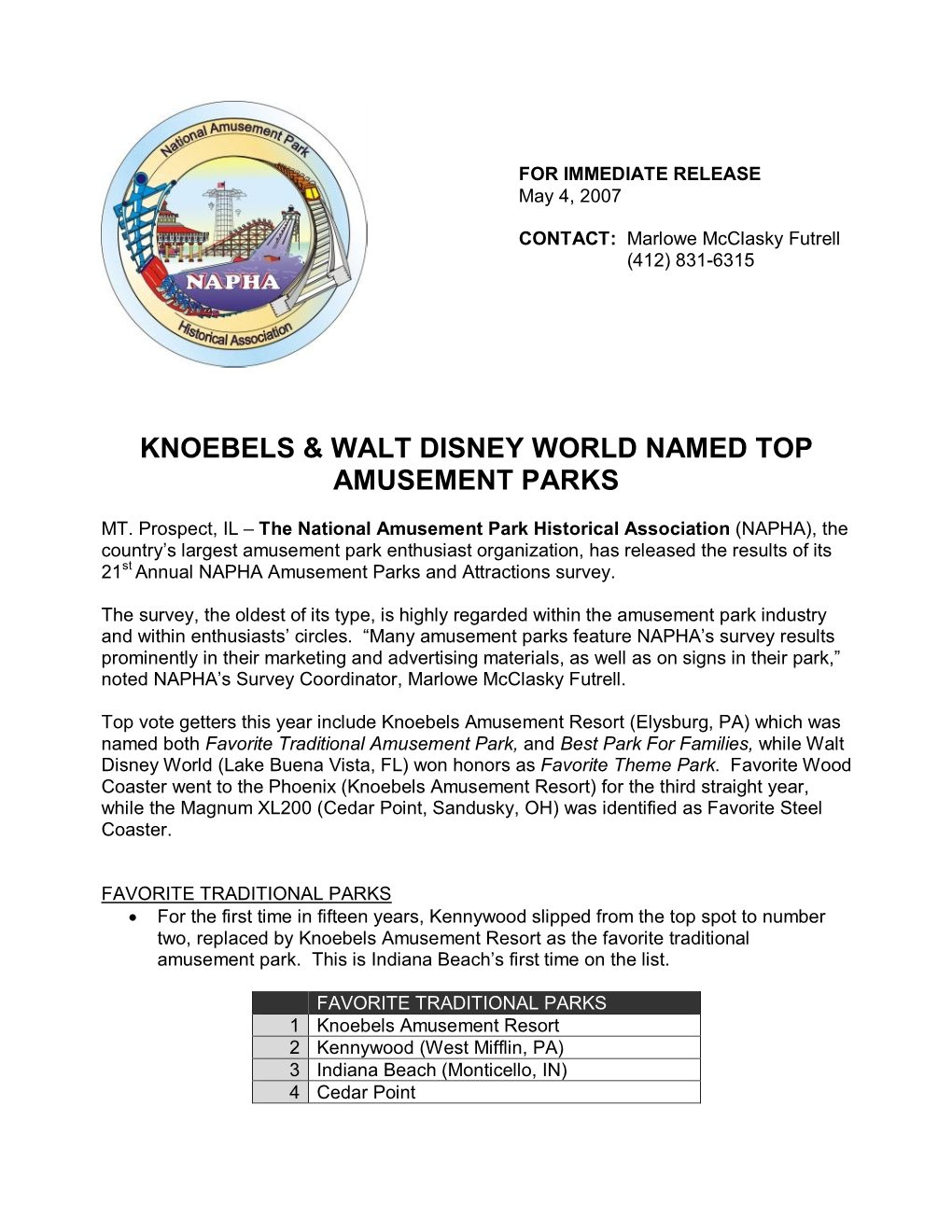 Knoebels & Walt Disney World Named Top Amusement Parks