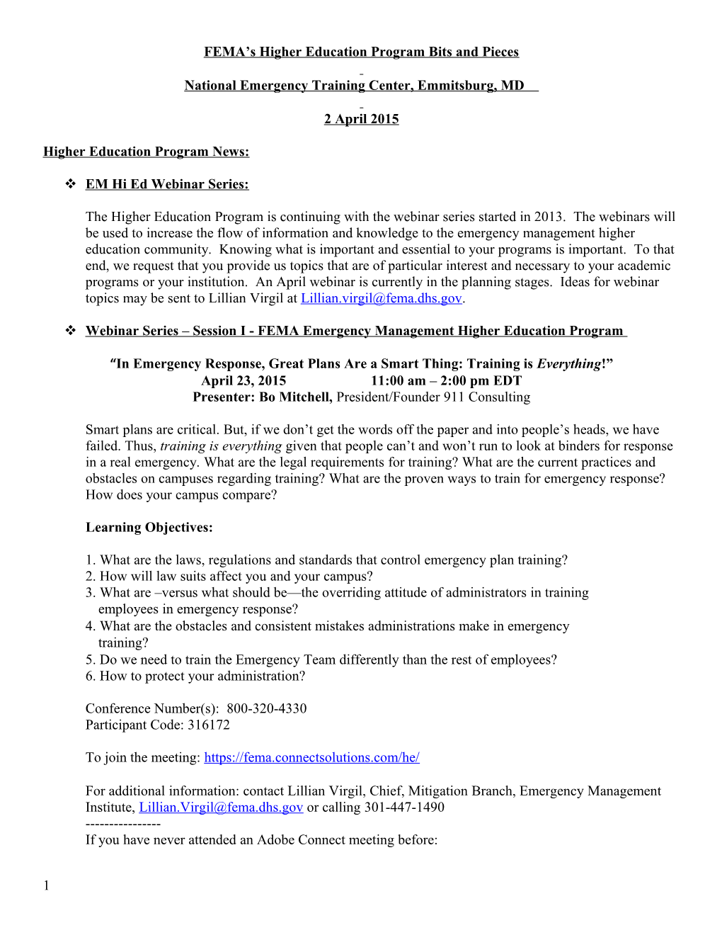 FEMA S Higher Education Program Bits and Pieces s4