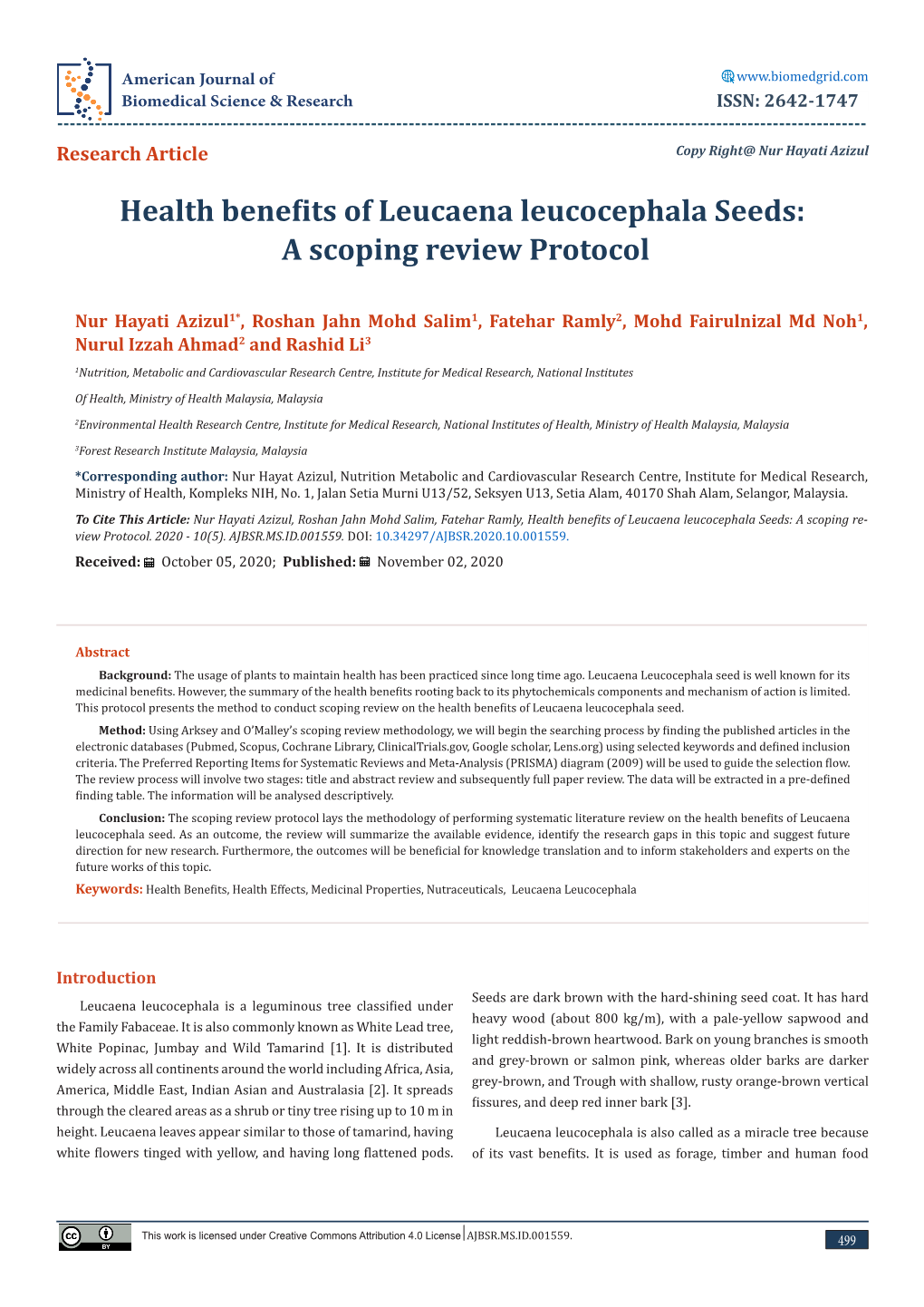Health Benefits of Leucaena Leucocephala Seeds: a Scoping Review Protocol