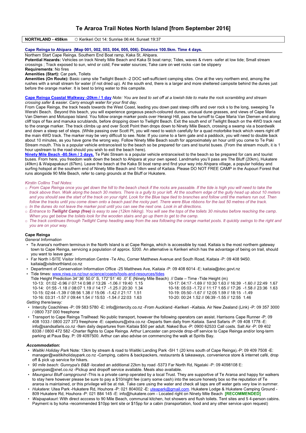 TA Trail Notes Sept 2016 NI