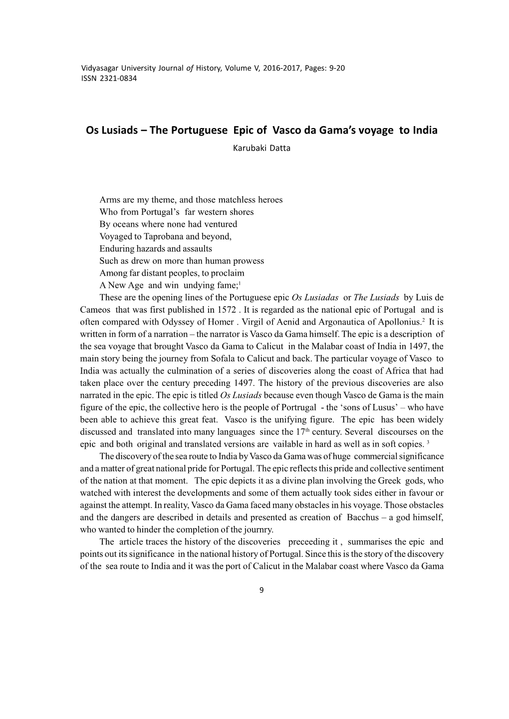 Os Lusiads – the Portuguese Epic of Vasco Da Gama's Voyage to India