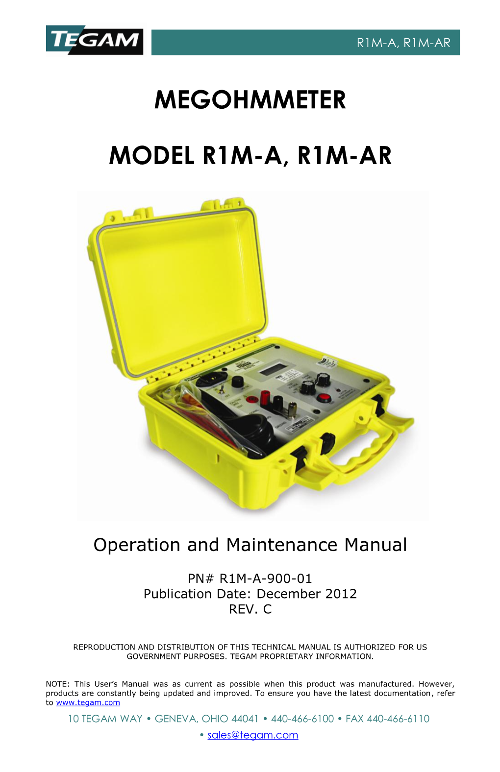 Megohmmeter Model R1m-A, R1m-Ar