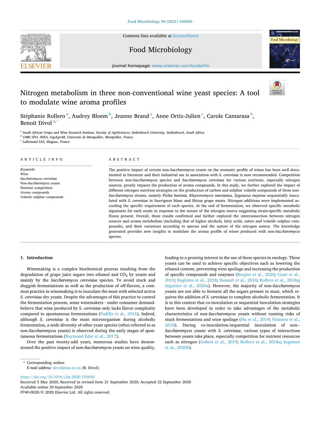 Nitrogen Metabolism in Three Non-Conventional Wine Yeast Species: a Tool to Modulate Wine Aroma Profiles