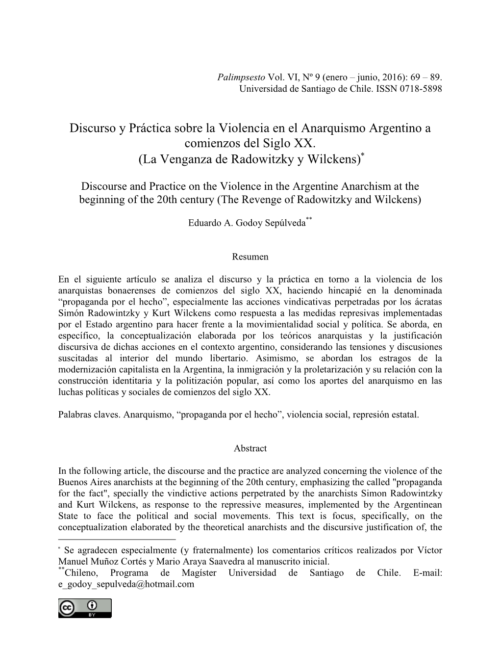 Discurso Y Práctica Sobre La Violencia En El Anarquismo Argentino a Comienzos Del Siglo XX