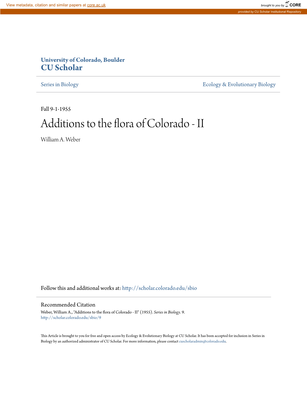 Additions to the Flora of Colorado - II William A