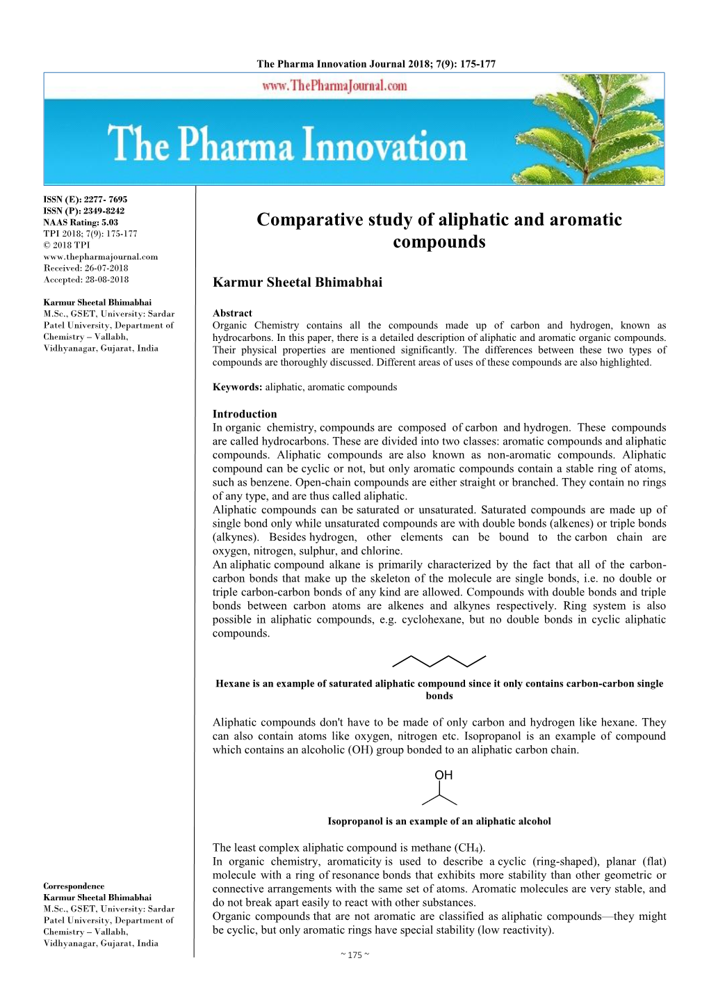 Comparative Study of Aliphatic and Aromatic Compounds