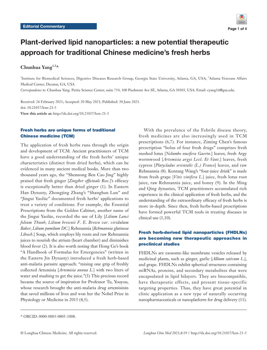 Plant-Derived Lipid Nanoparticles: a New Potential Therapeutic Approach for Traditional Chinese Medicine’S Fresh Herbs