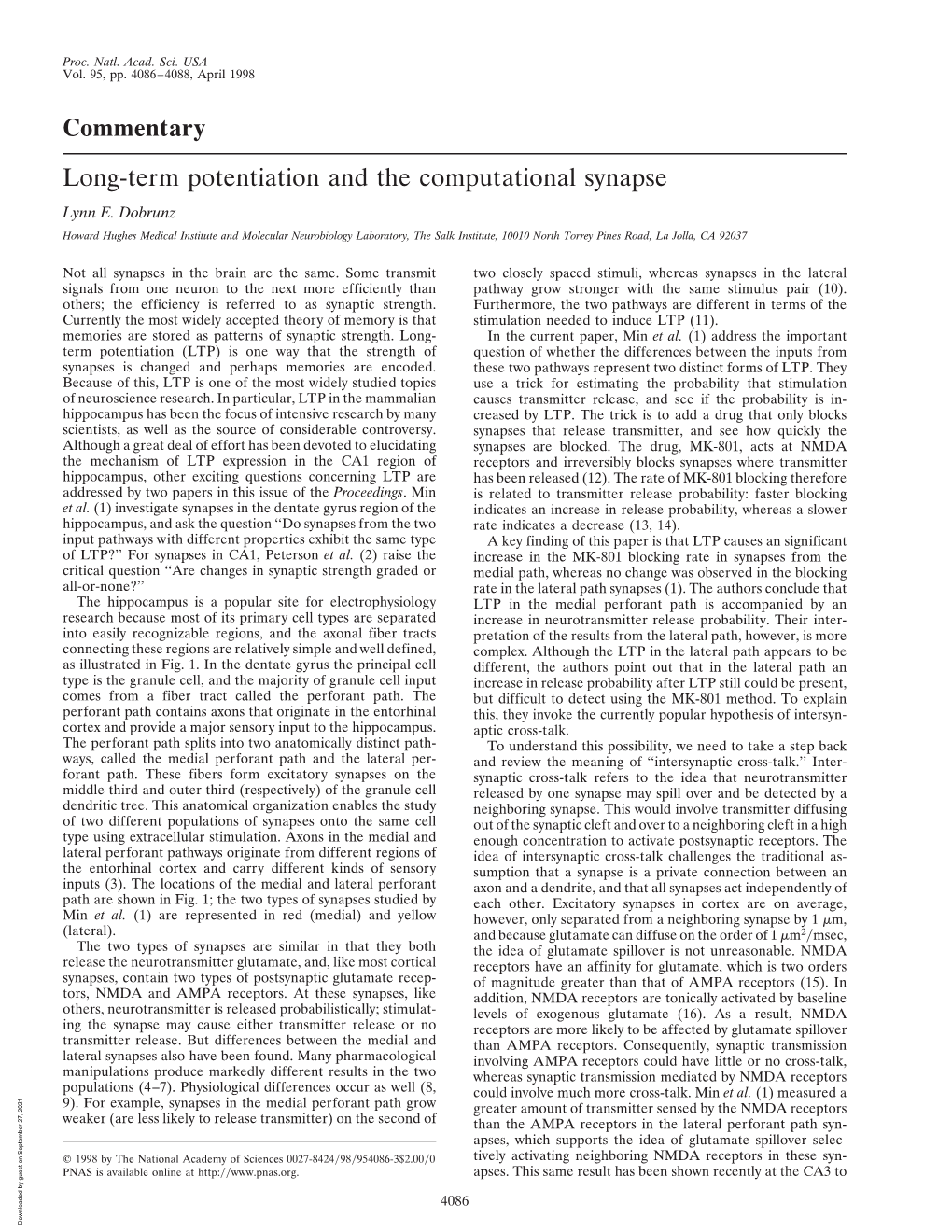 Long-Term Potentiation and the Computational Synapse Lynn E